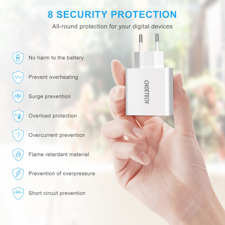 آداپتور چویتک 3 پورت با صفحه ی نمایش دیجیتالی مدل CHOETECH C0027 (15W)