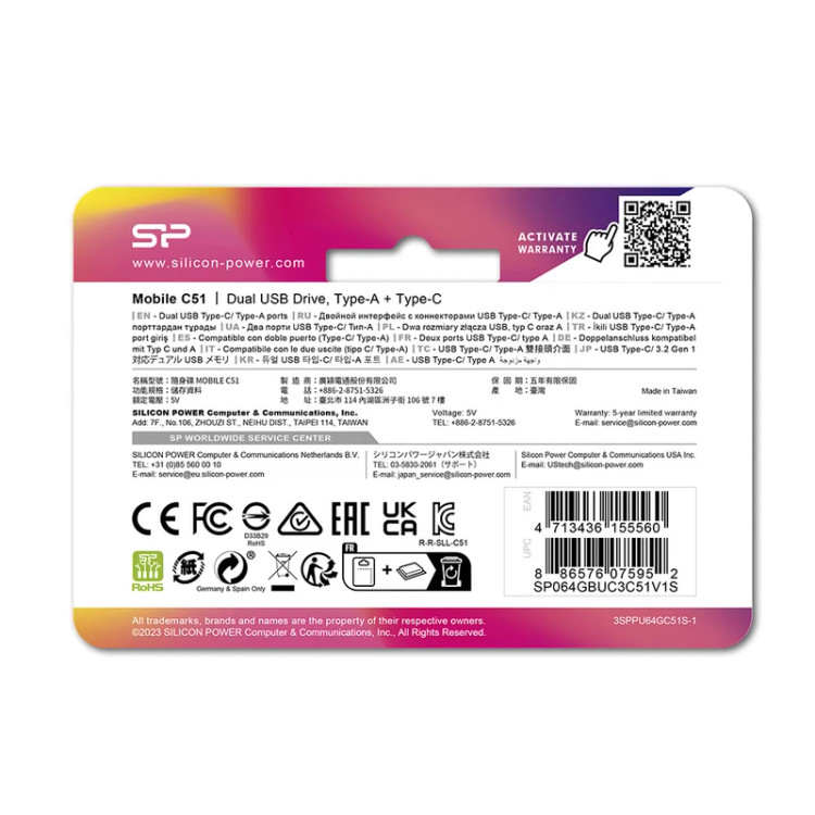 فلش مموری USB3.2 سیلیکون پاور مدل Mobile C51 ظرفیت 64گیگابایت